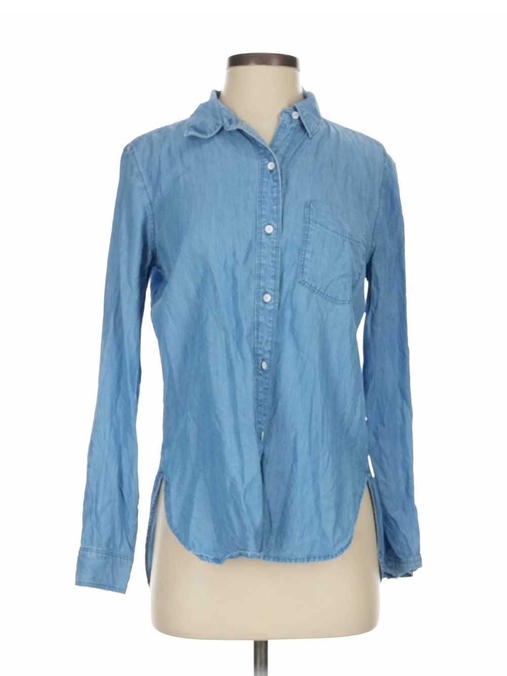 Athleta Chambray Indigo Blue Button Up Shirt